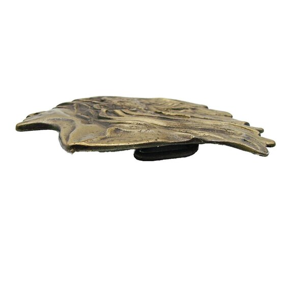 Native American Chief Headdress Belt Buckle Bronze Brass Detailed Work of Art - Picture 5 of 10